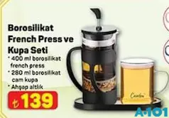 BOROSİLİKAT FRENCH PRESS VE KUPA SETİ